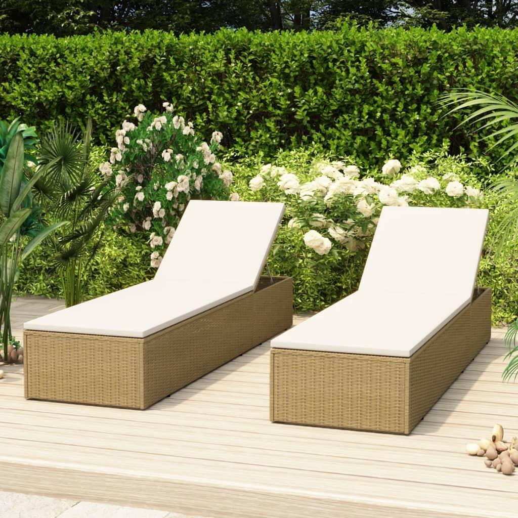 Liggestol polyrattan brun og cremehvid