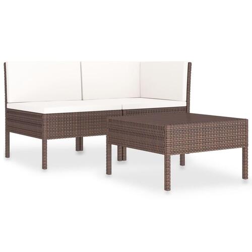 Loungesæt til haven 3 dele med hynder polyrattan brun