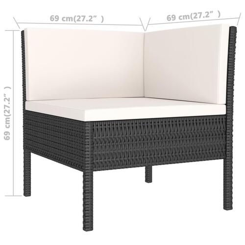 Loungesæt til haven 3 dele med hynder polyrattan sort