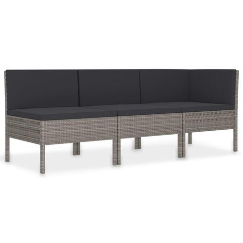 Loungesæt til haven 3 dele med hynder polyrattan grå