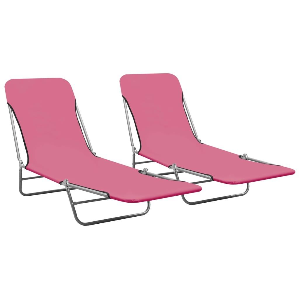 Foldbare liggestole 2 stk. stål og stof pink