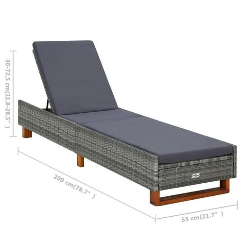 Liggestol med hynde polyrattan grå