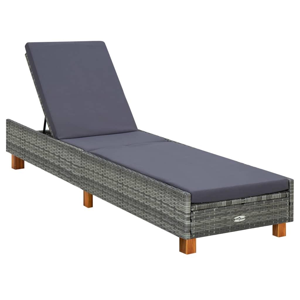 Liggestol med hynde polyrattan grå