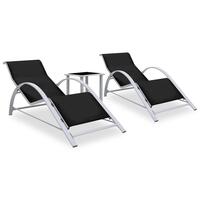 Liggestole 2 stk. med bord aluminium sort