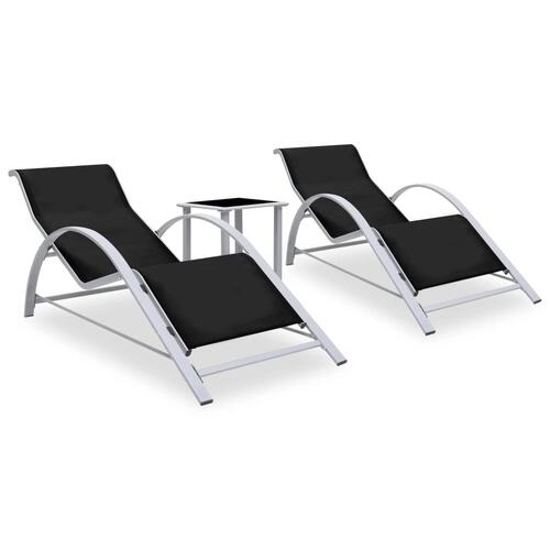 Liggestole 2 stk. med bord aluminium sort