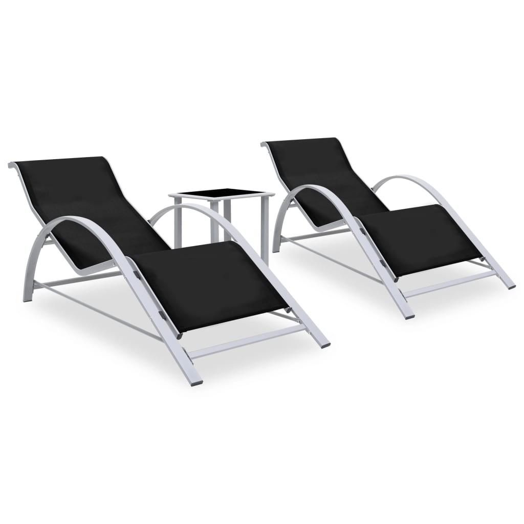 Liggestole 2 stk. med bord aluminium sort