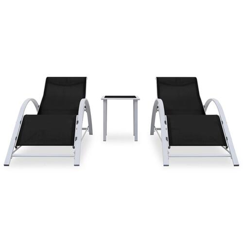Liggestole 2 stk. med bord aluminium sort