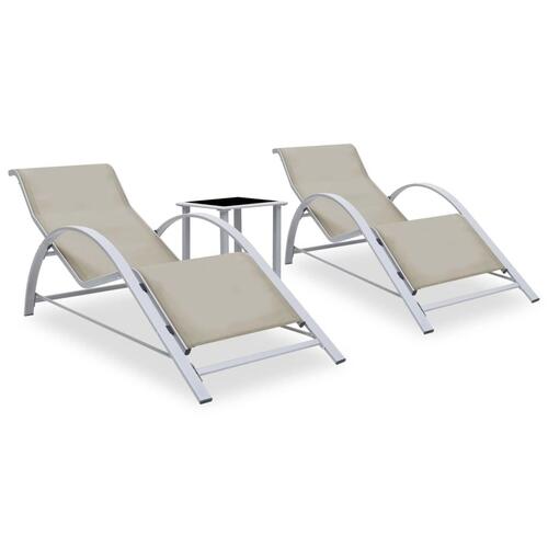 Liggestole 2 stk. med bord aluminium cremefarvet