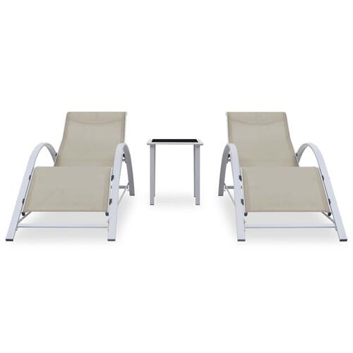 Liggestole 2 stk. med bord aluminium cremefarvet