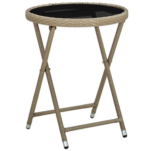 Tebord 60 cm polyrattan og hærdet glas beige