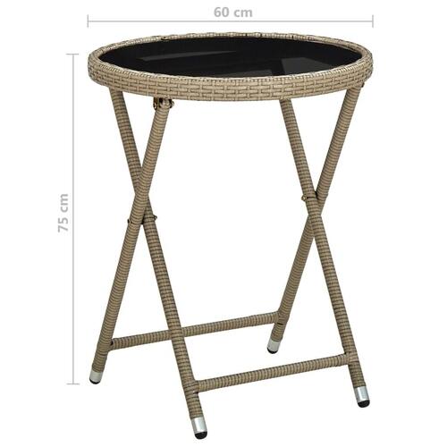 Tebord 60 cm polyrattan og hærdet glas beige
