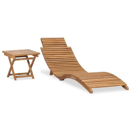 Foldbar liggestol med bord massivt teaktræ