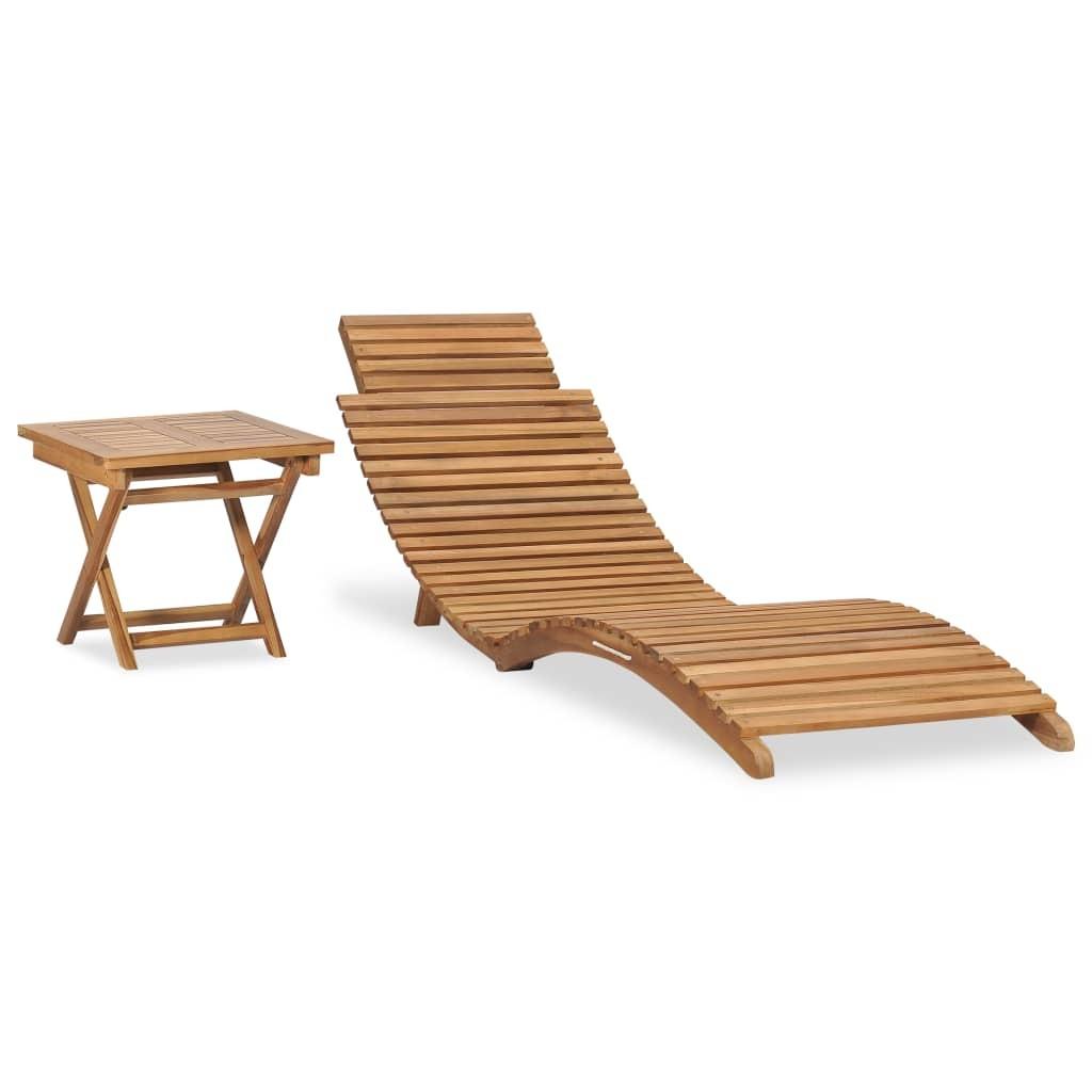 Foldbar liggestol med bord massivt teaktræ