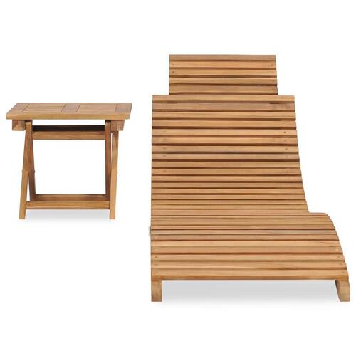 Foldbar liggestol med bord massivt teaktræ