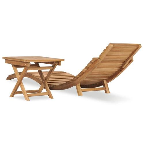 Foldbar liggestol med bord massivt teaktræ