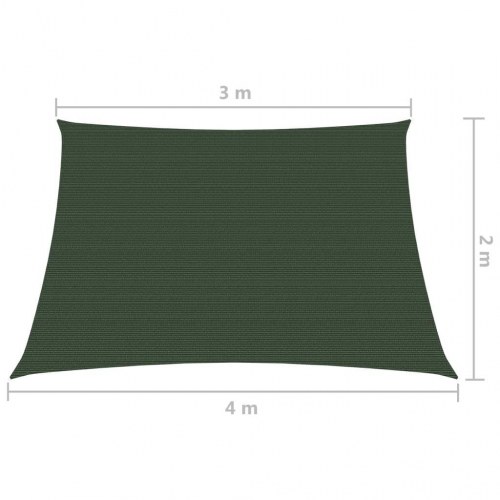 Solsejl 3/4 x 2 m i HDPE - mørkegrøn, trapez