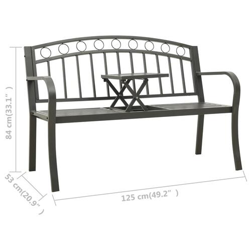Havebænk med bord 125 cm stål grå