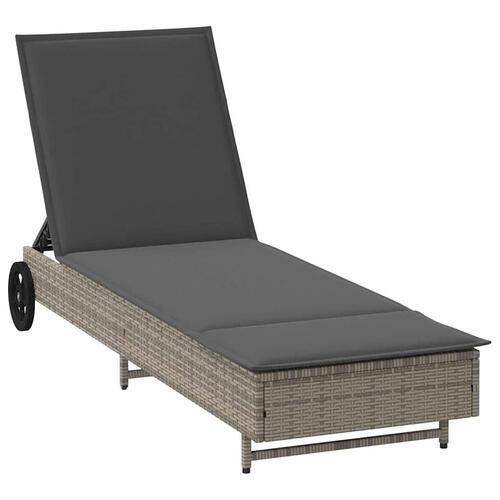 Liggestol med hjul og hynde polyrattan grå (OUTLET A)