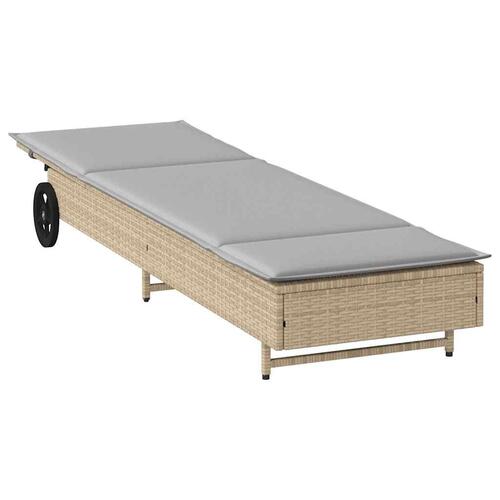 Liggestol med hjul og hynde polyrattan grå (OUTLET A)