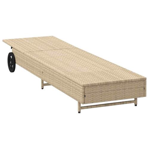 Liggestol med hjul og hynde polyrattan grå (OUTLET A)