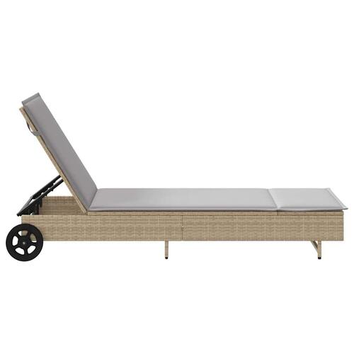 Liggestol med hjul og hynde polyrattan grå (OUTLET A)