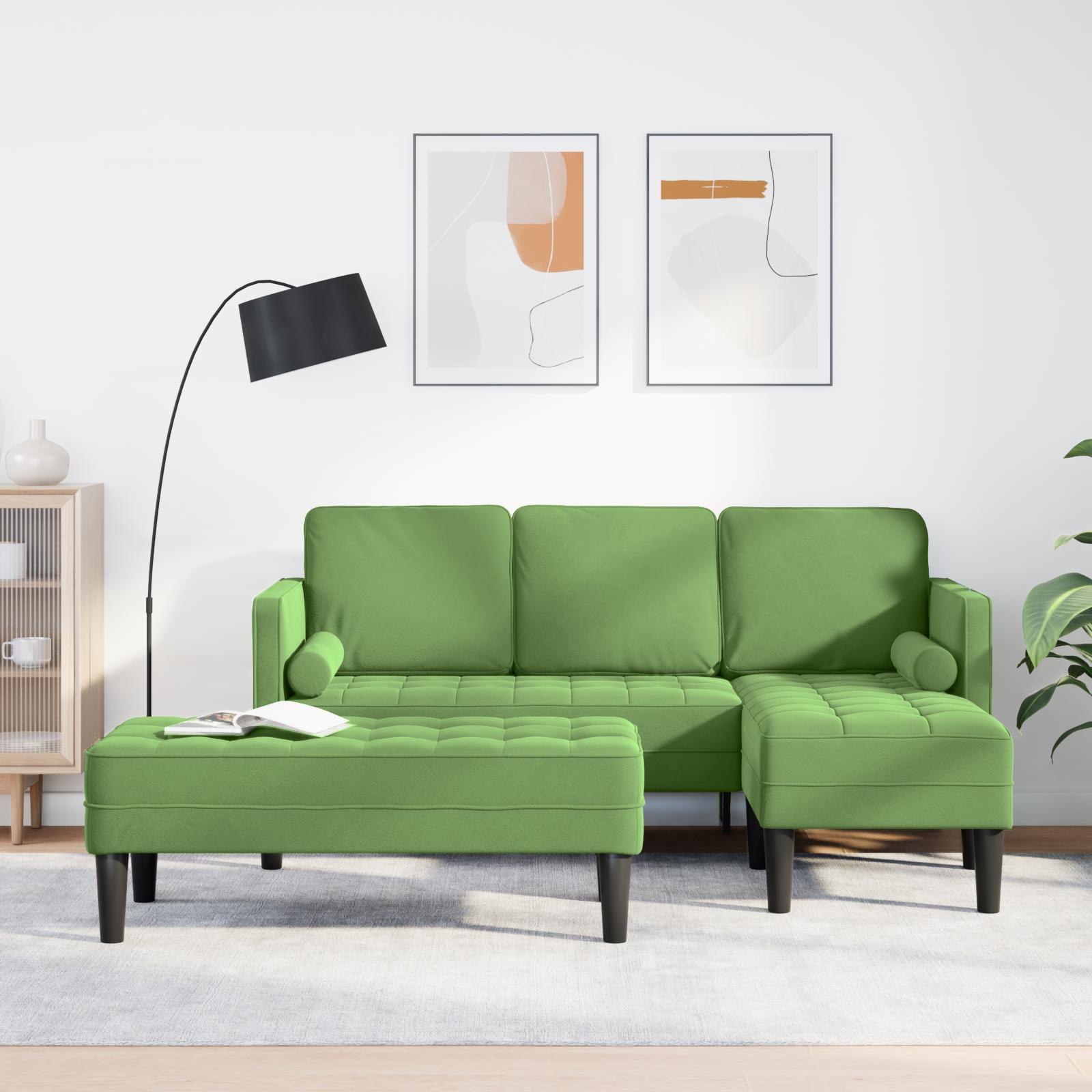 Sofa Sæt 2 stk Lysegrøn 173 x 131 x 67 cm Fløjl billede