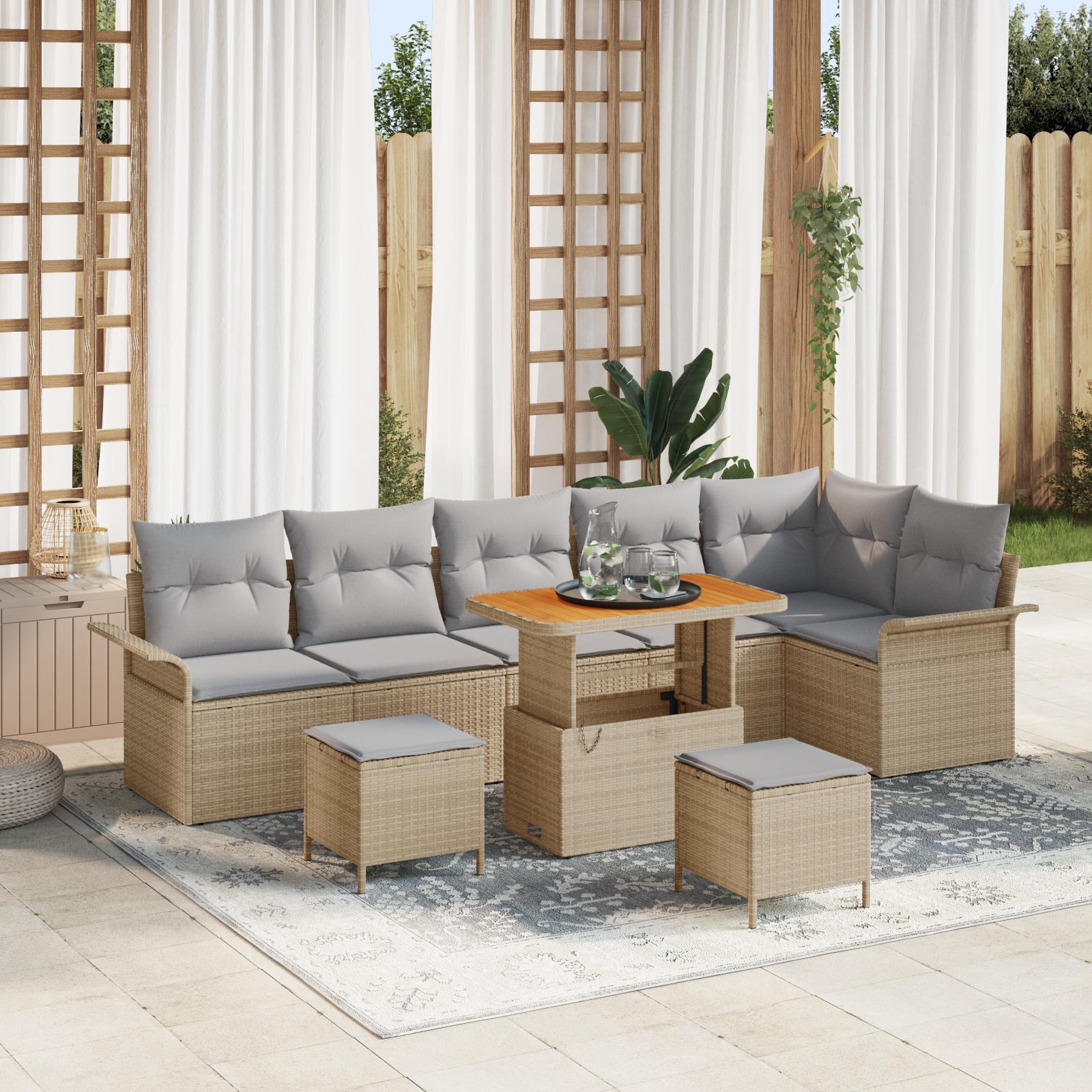 Havesofa Sæt med pude 9 stk Beige og lys grå 90 x 55 x 71 cm billede