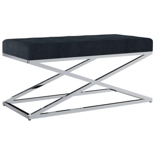 Bænk 97 cm fløjl stof rustfrit stål sort