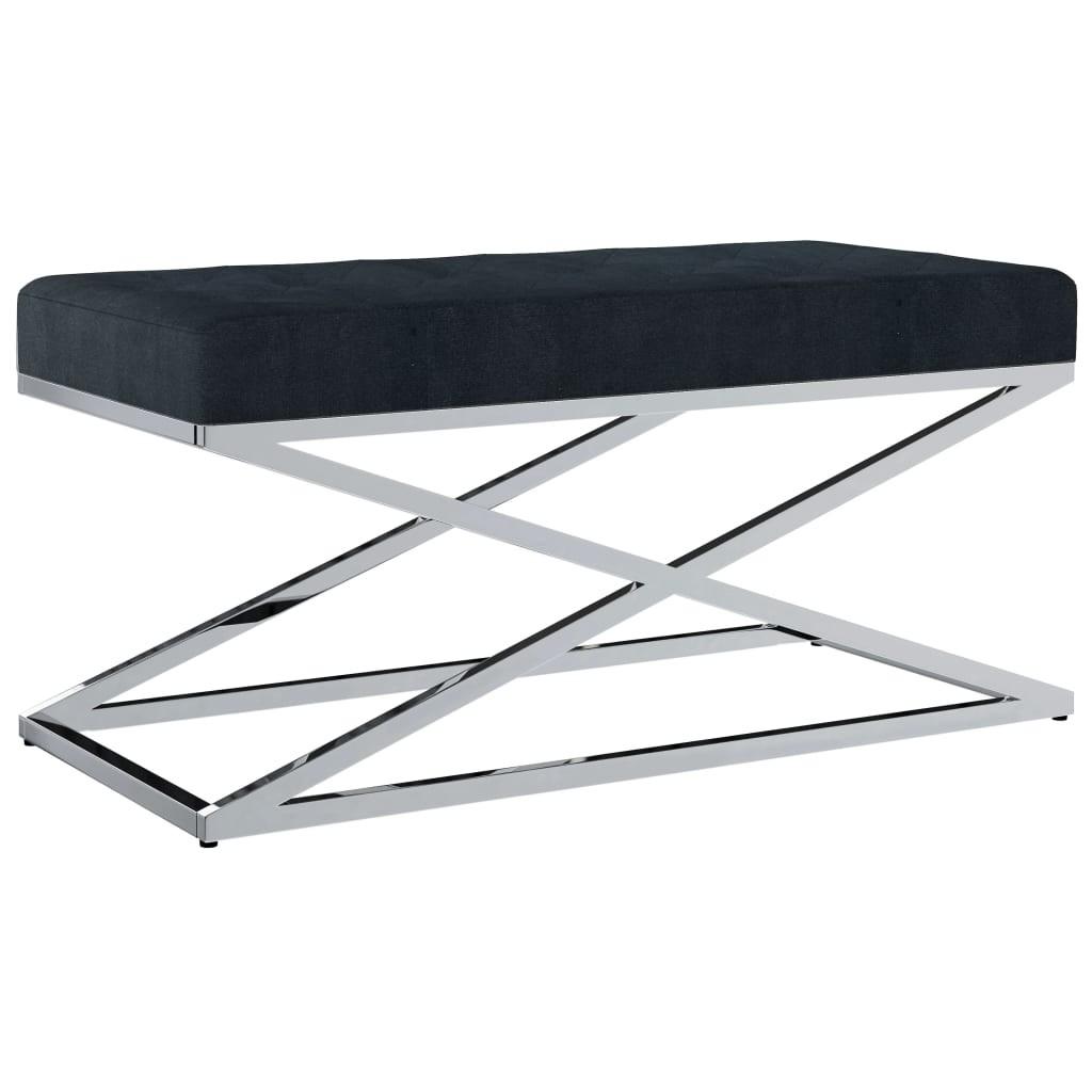 Bænk 97 cm fløjl stof rustfrit stål sort