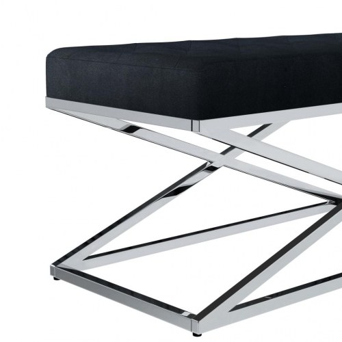 Bænk 97 cm fløjl stof rustfrit stål sort