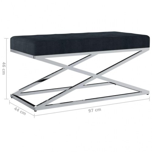 Bænk 97 cm fløjl stof rustfrit stål sort