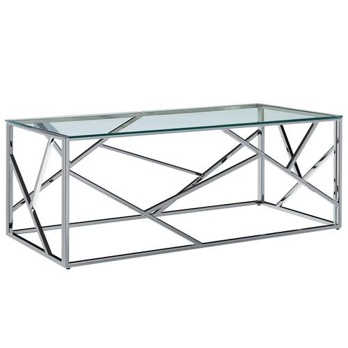 Sofabord 120 x 60 x 40 cm hærdet glas og rustfrit stål transparent