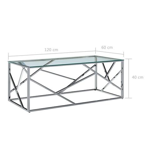 Sofabord 120 x 60 x 40 cm hærdet glas og rustfrit stål transparent