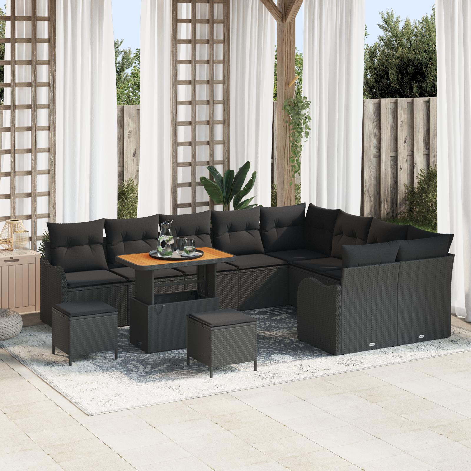 Havesofa Sæt med pude med pude 12 stk Sort 90 x 55 x 71 cm billede