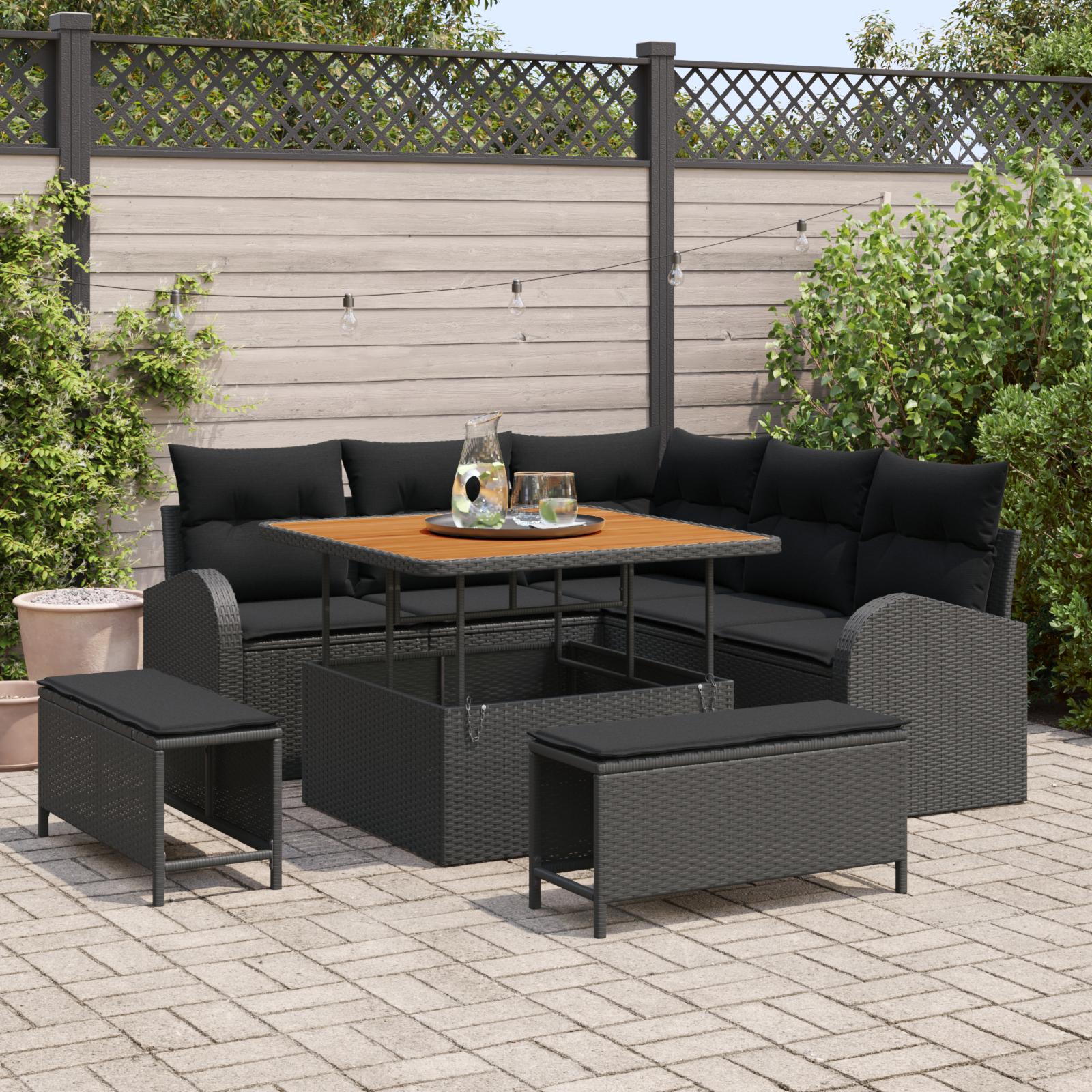 Havesofa Sæt med pude med pude 8 stk Sort 100 x 100 x 71 cm billede