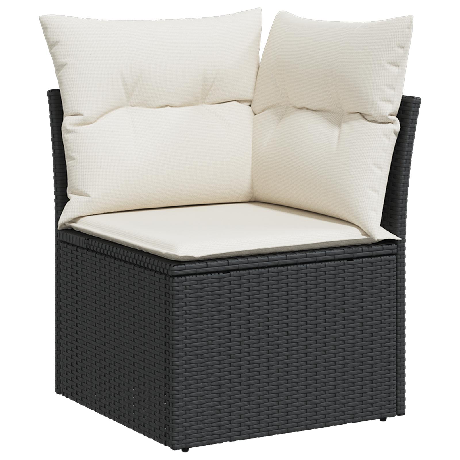 8 Styk Have Sofa Sæt med Puder Sort Poly Rattan Akacie,  2-Sæders Have Sofa med Opbevaring & Puder Sort Poly Rattan,  3 Styk Have Dining Sæt med Puder Sort Poly Rattan Akacie