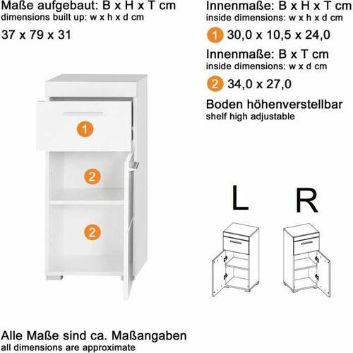 Skuffemoduler Trendteam Hvid 37 x 31 x 79 cm