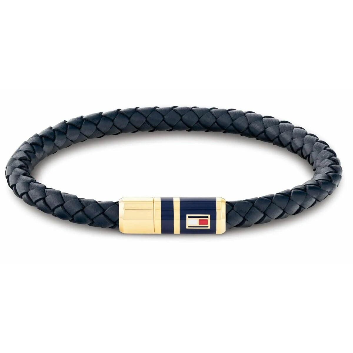 Tommy Hilfiger armbånd til mænd - flettet læder, blå, 20 cm