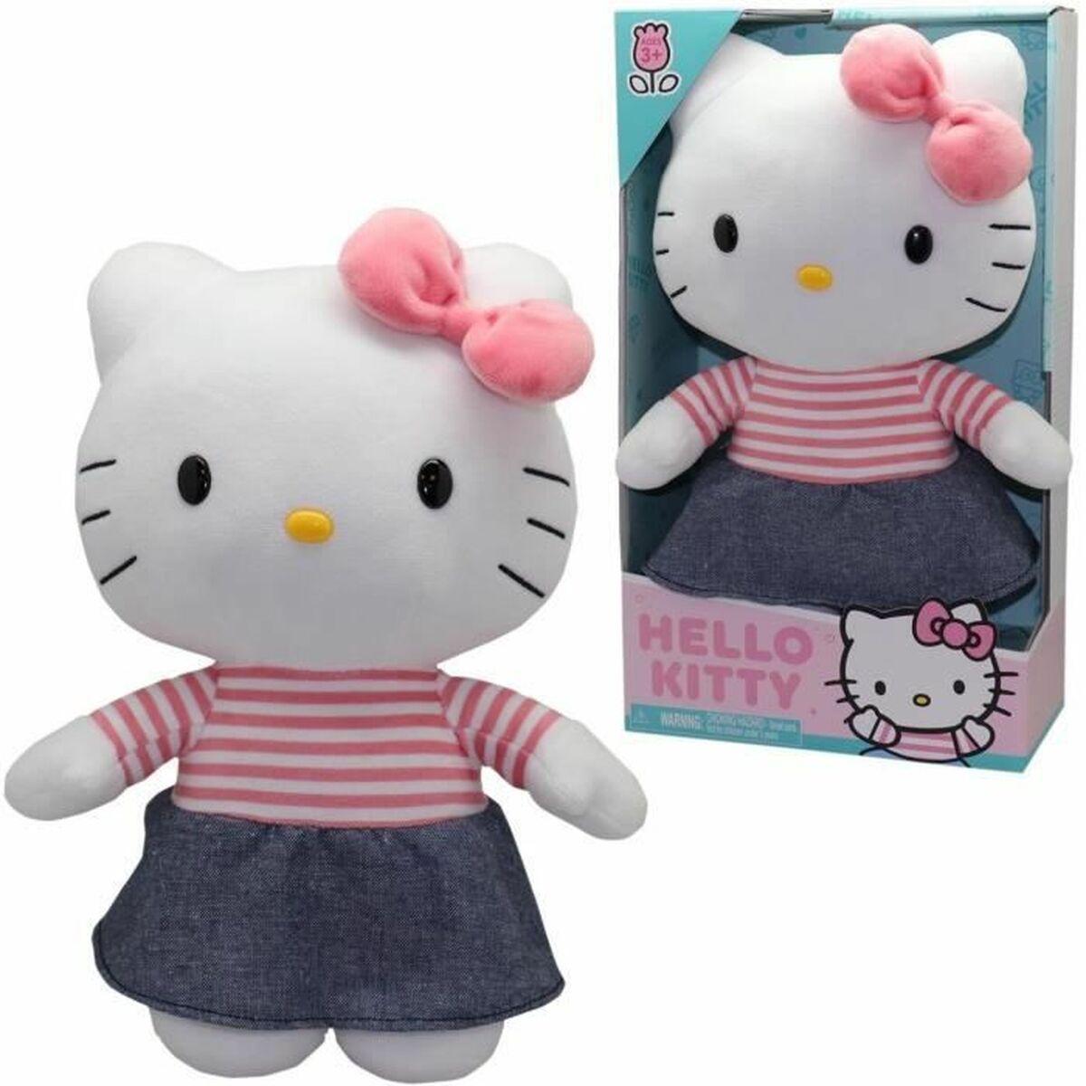 Hello Kitty bamse - pink striber og denimnederdel