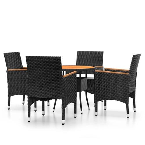 Spisebordssæt til haven 5 dele polyrattan sort (OUTLET A)