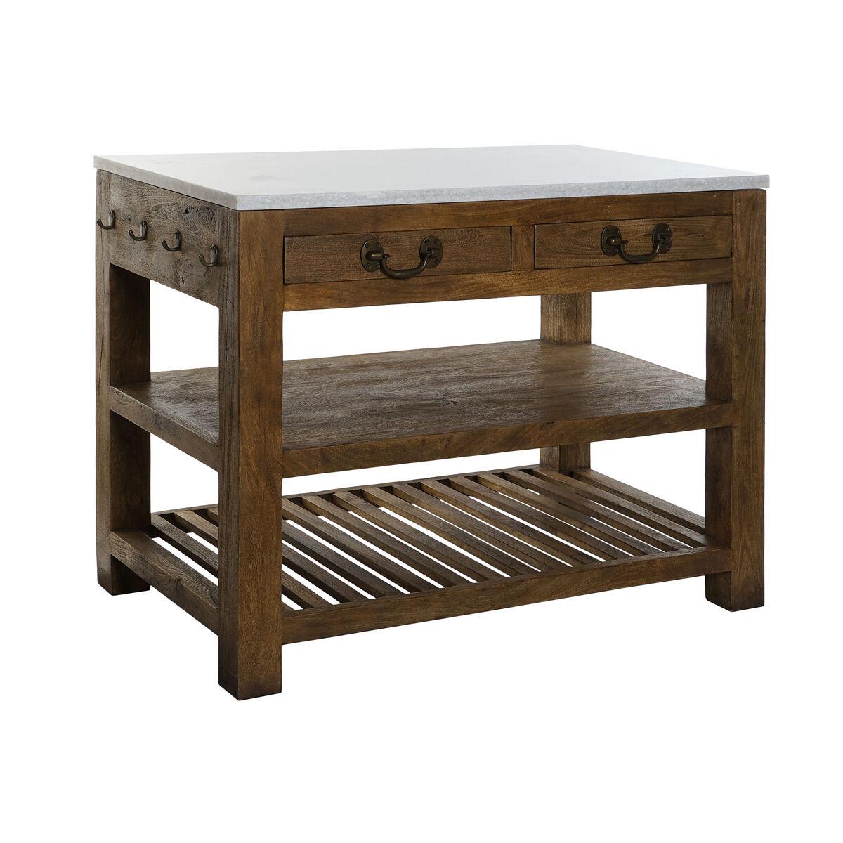 Køkkenø i træ med marmortop - 119 × 70 × 93 cm, brun