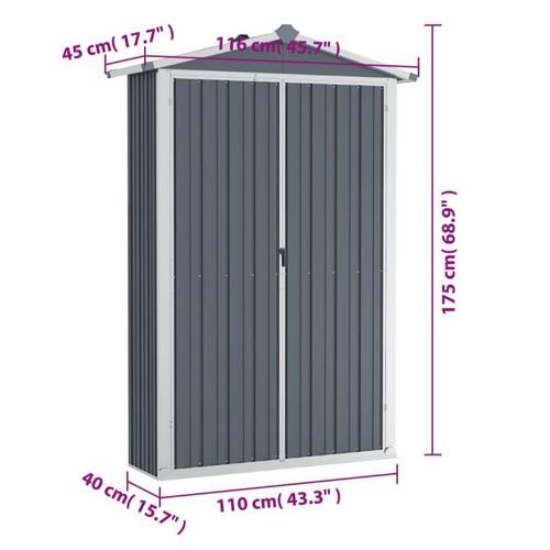 Haveskur 116x45x175 cm galvaniseret stål grå