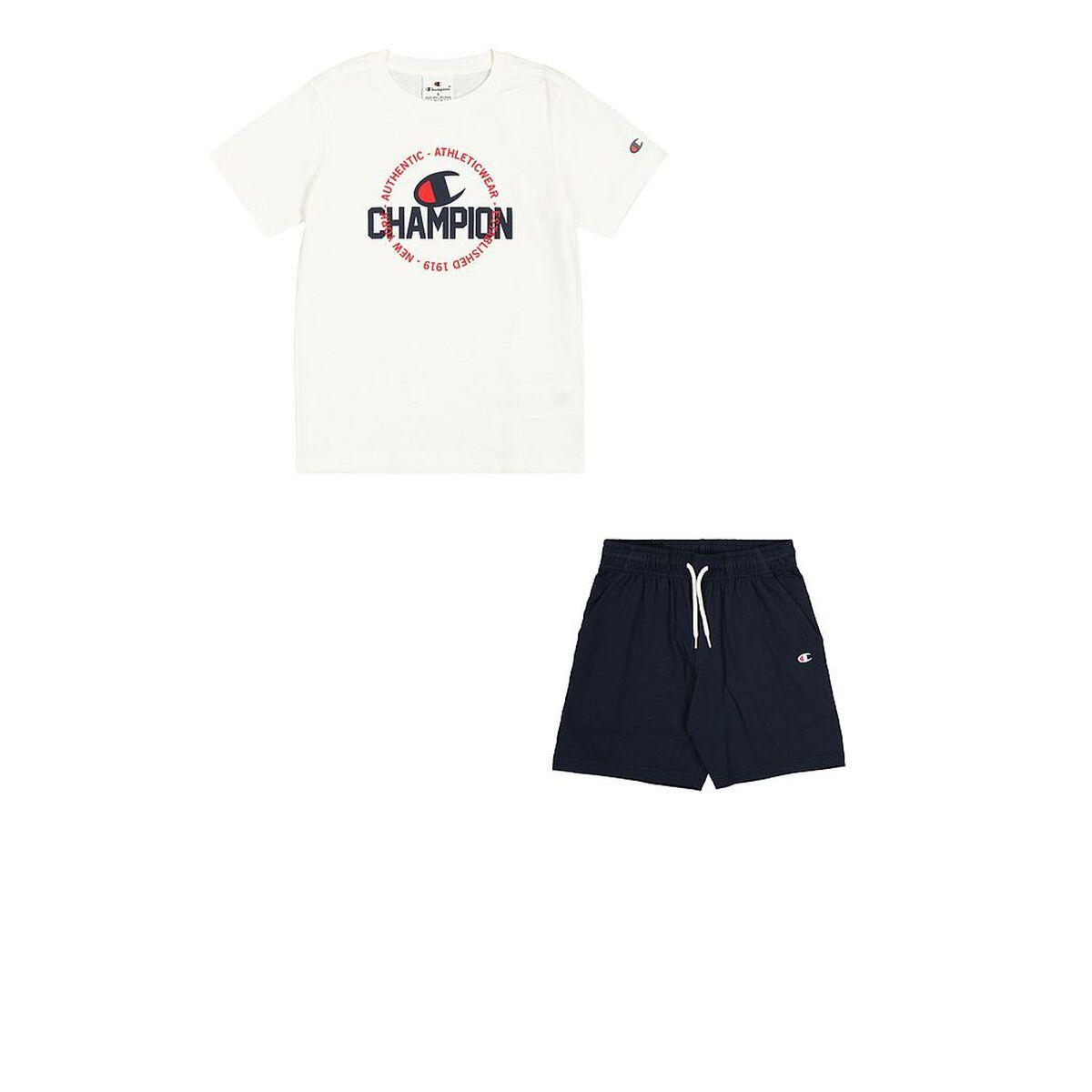 Champion drengesæt - T-shirt og shorts, hvid/marineblå (5-6 år)