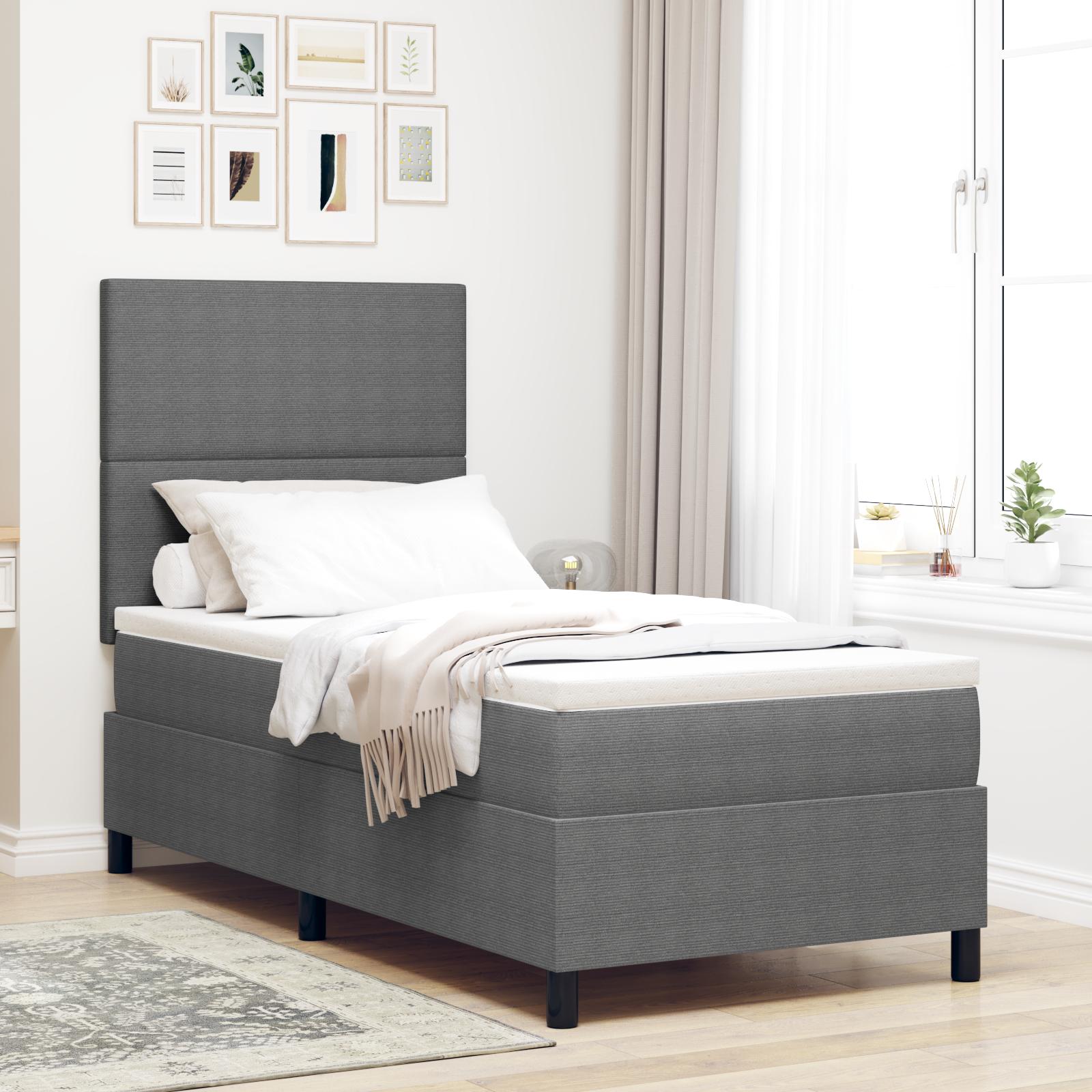 LED boxspring seng lys grå og hvid 90 x 190 cm i velourstof