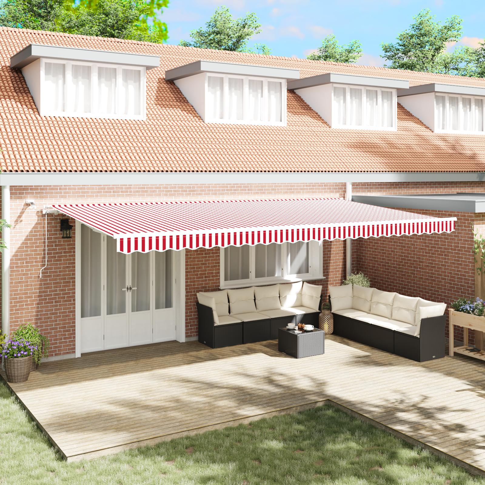 Automatisk Udtækkelig Markise med LED Rød og Hvid Stribe 600x300 cm