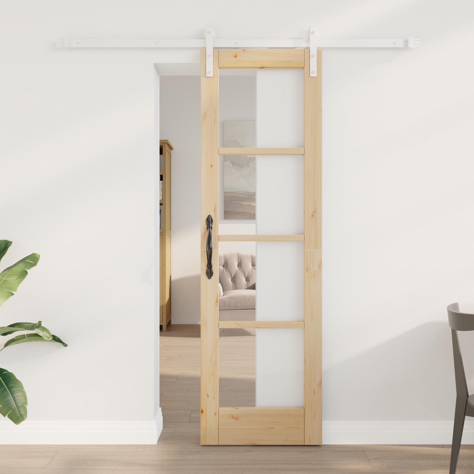 Skydedør ORKDAL - naturfarvet fyr/glas 61 × 198,5 cm billede