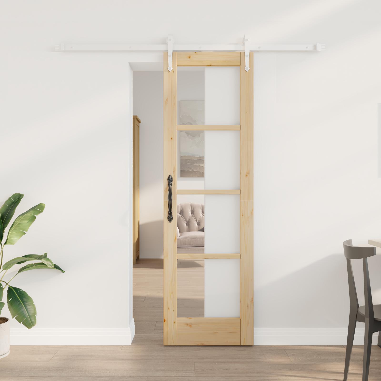 Skydedør med beslagsæt 61x198,5 cm Massivt fyrretræ&& Indvendig dør med glas 'ORKDAL'61x198,5x4 cm Massivt fyrretræ