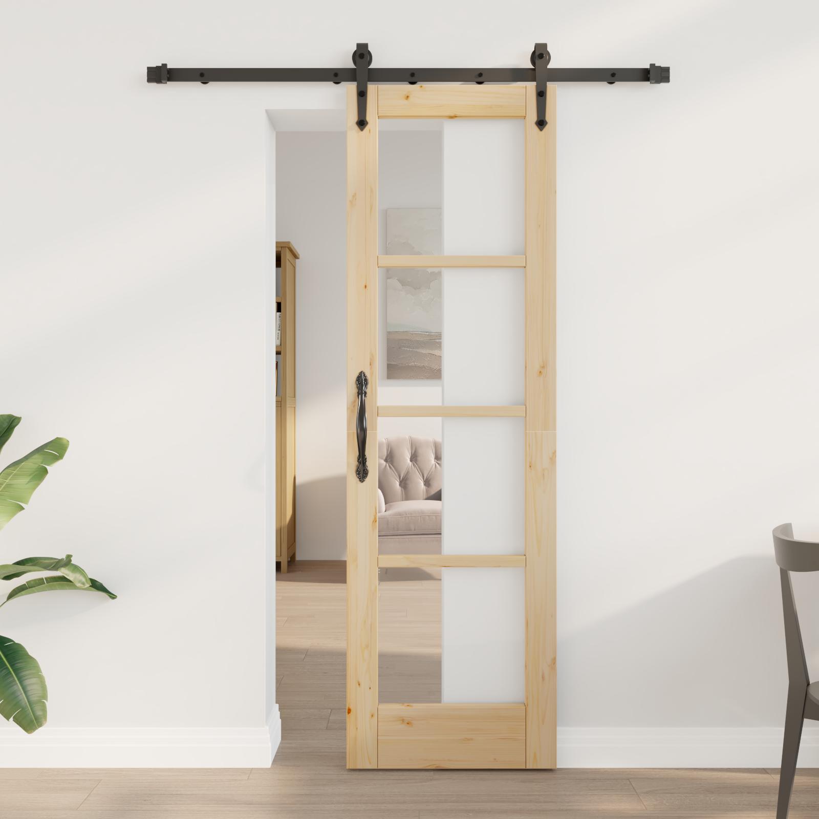 Skydedør ORKDAL naturfarvet 61 × 198,5 cm i fyrretræ og glas billede