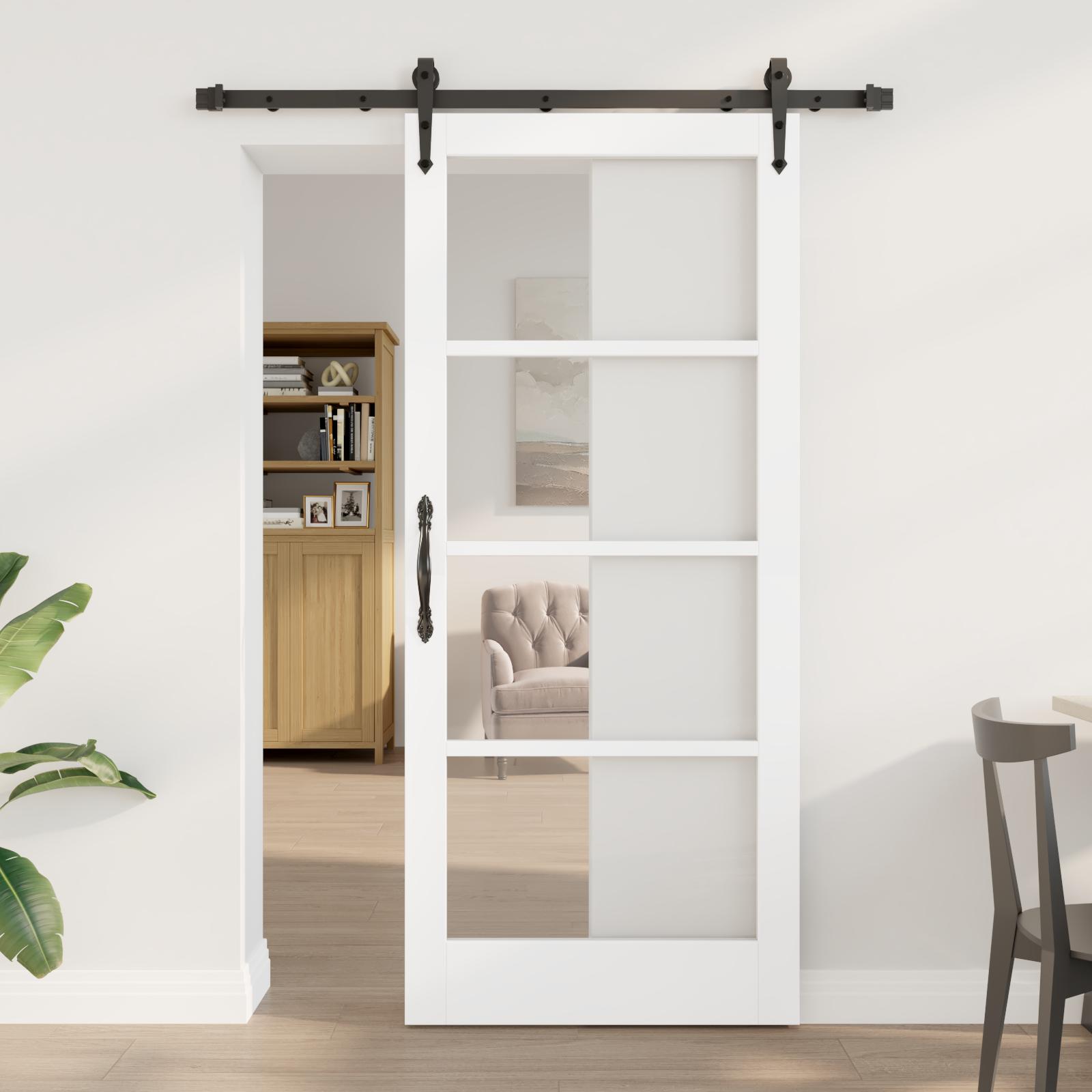 Glidende Dør med Hardware-sæt 'ORKDAL'Hvid 86x198,5 cm&& Indvendig Dør med Glas 'ORKDAL'Hvid 86x198,5x4 cm