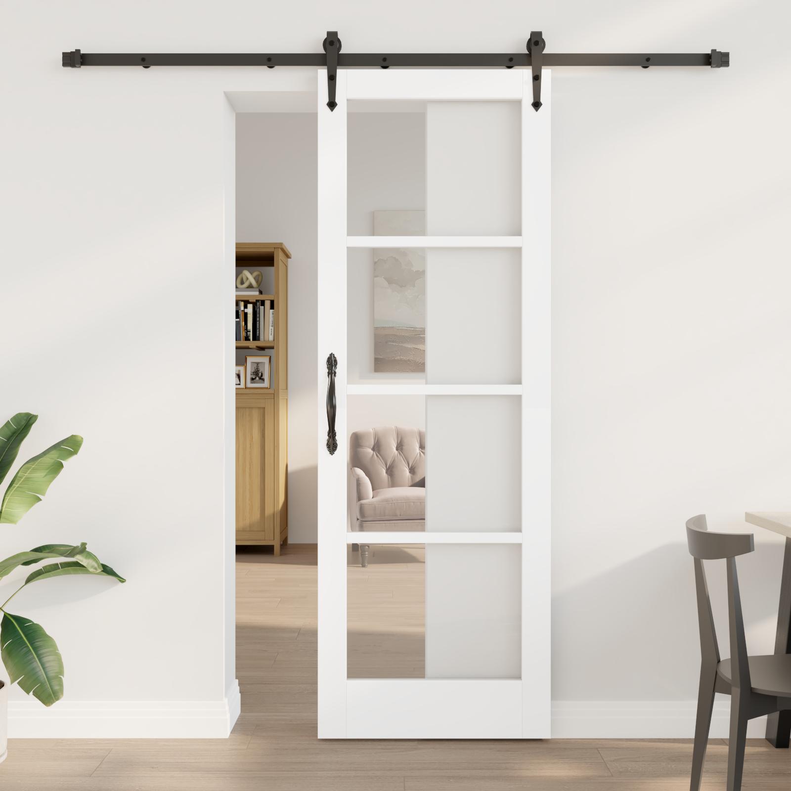 Glidende Dør med Hardware Sæt 'ORKDAL'Hvid 73,5x211 cm&& Indvendig Dør med Glas 'ORKDAL'Hvid 73,5x211x4 cm